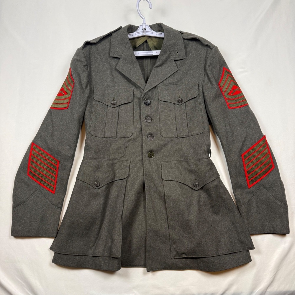 US Marine Corps Mens Wool Dress Uniform Jacket Gray Red Rank Insignia